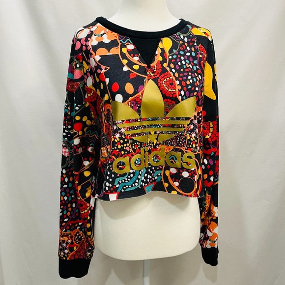 Adidas Multi-Colored Long Sleeve Cropped Sweatshirt in Women's Size S - Picture 1 of 8